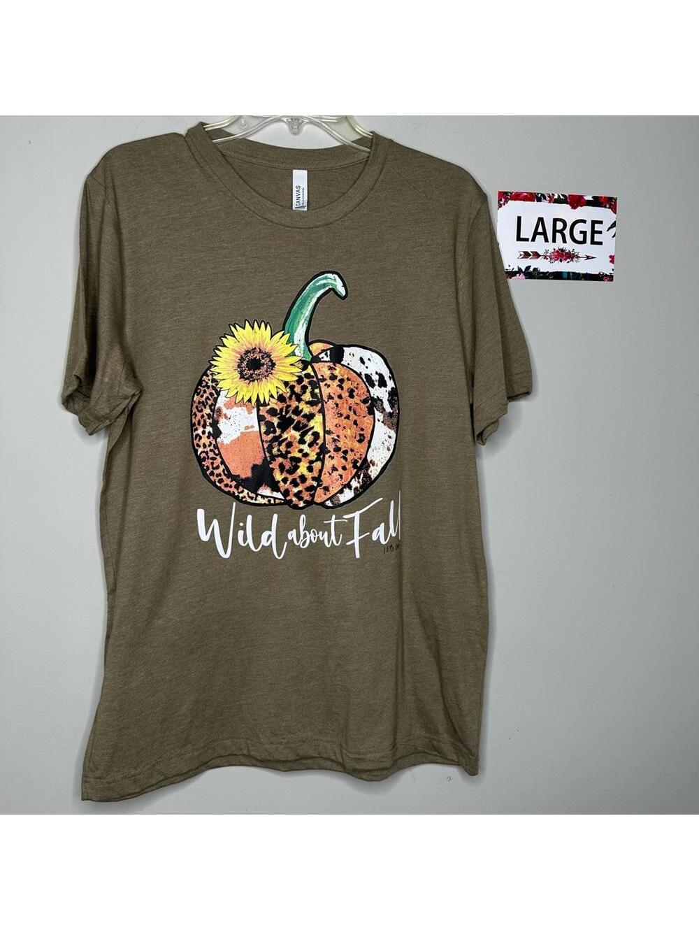 Olive Pumpkin Large Fall tee shirt cowhide sunflower
